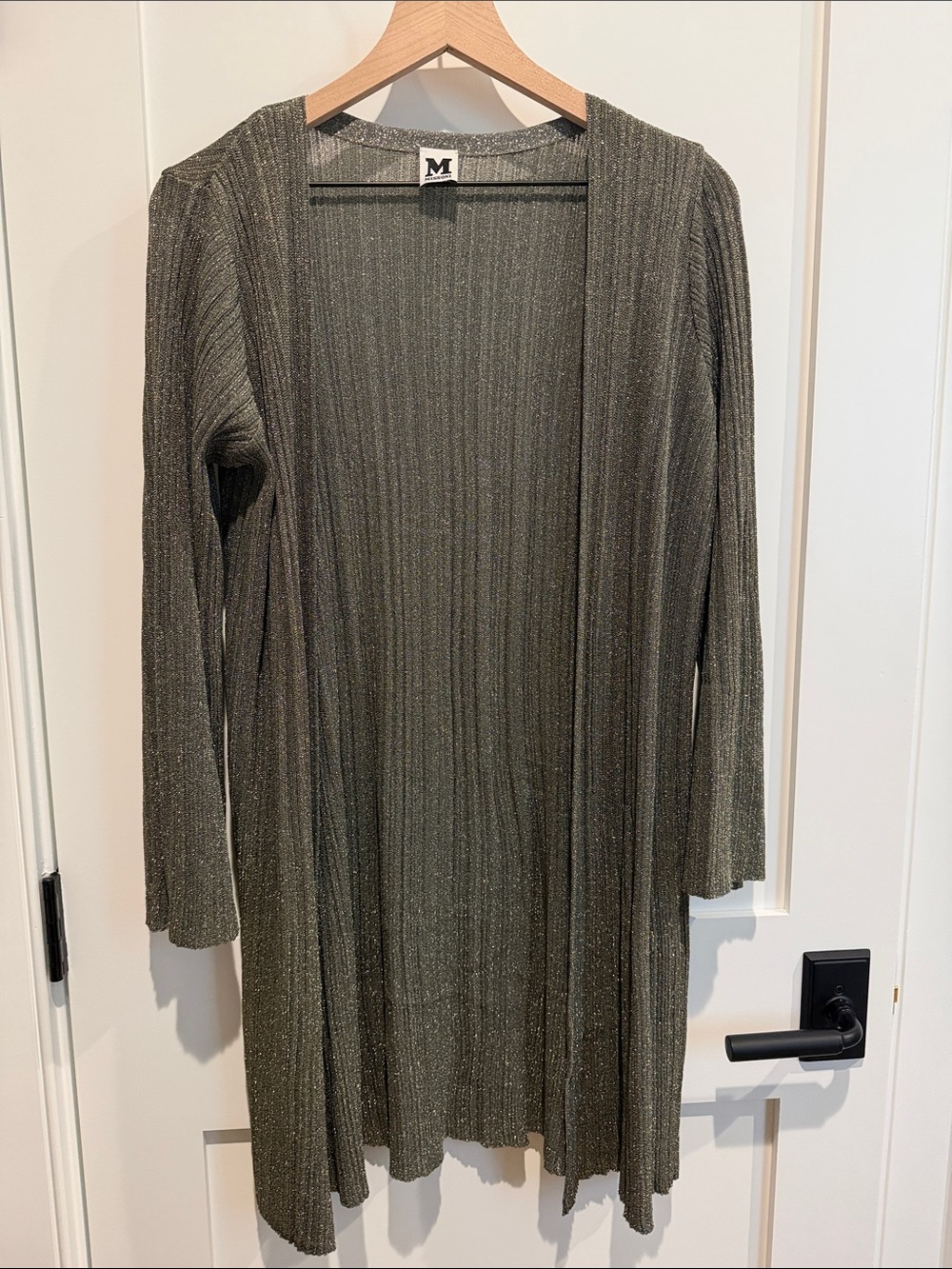 Missoni Olive Metallic Ribbed Open-Front Cardigan